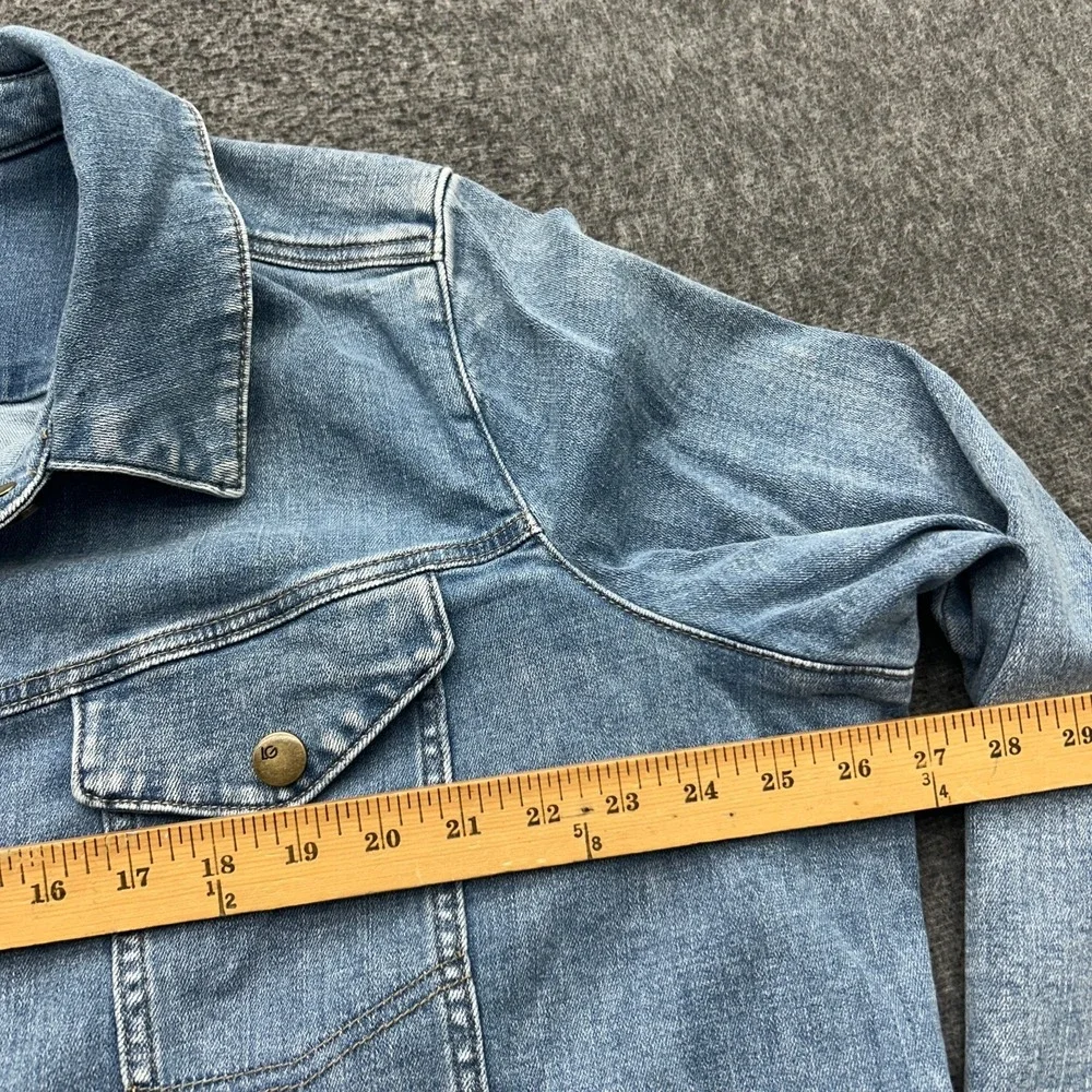 LOGO by Lori Goldstein Frayed Hem Denim Jean Jacket Light Wash 24W Plus Stretch